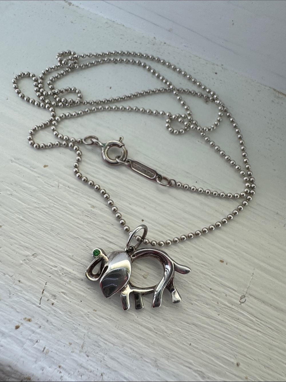 Tiffany & Co Rare Sterling Silver Tsavorite “Save the Wild” Elephant Necklace